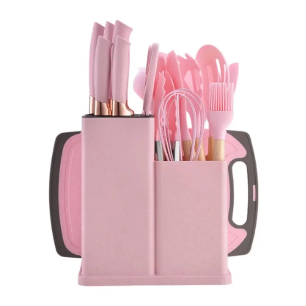 Kitchen Silicone Utensils 19 Piece Wooden Set Spatula, Knife Set, Cutting Board